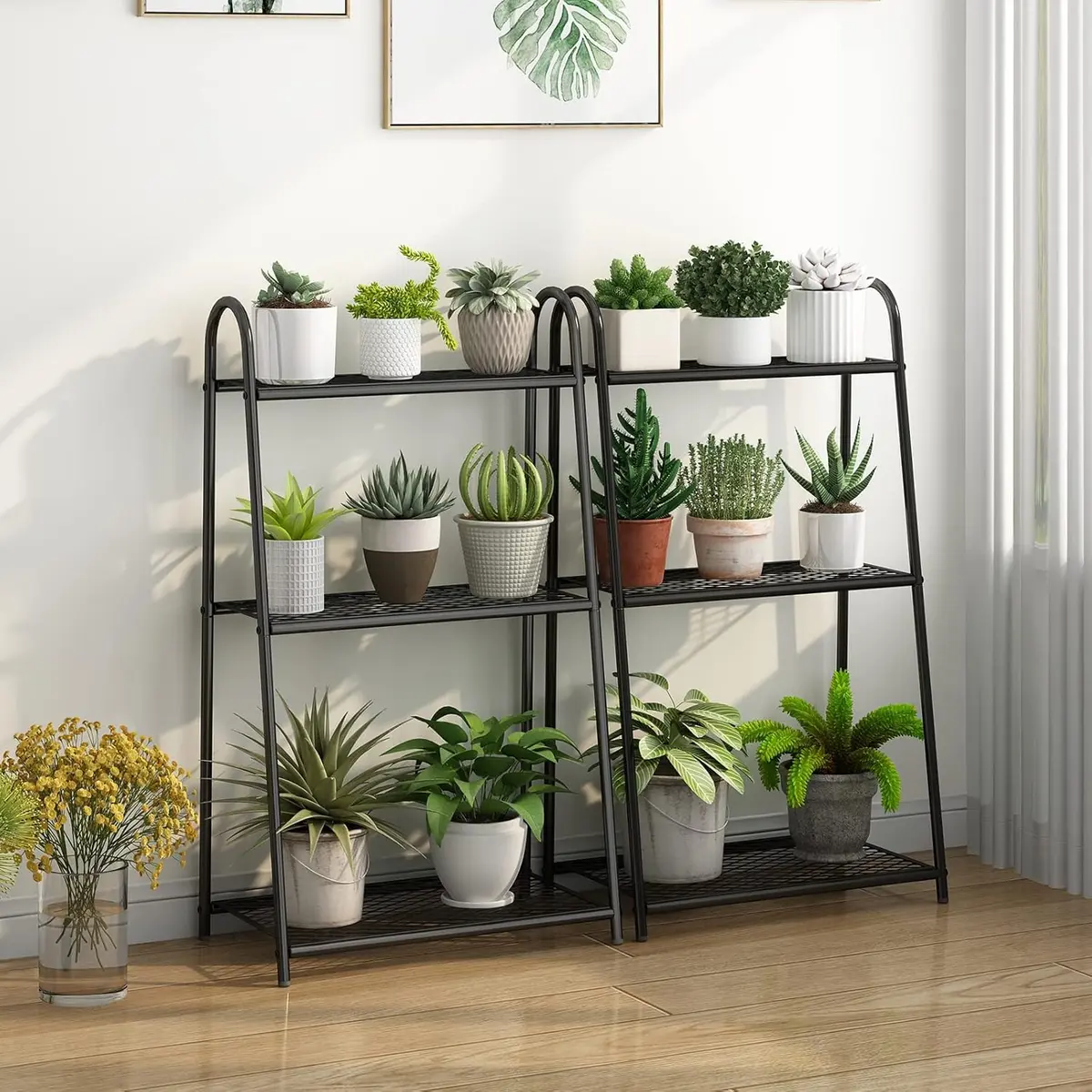 Suporte para Plantas Internas, Racks de Plantas de 3 Níveis Prateleira de Escada, Prateleira para Vasos de Plantas Preta para Sala de Estar - 1