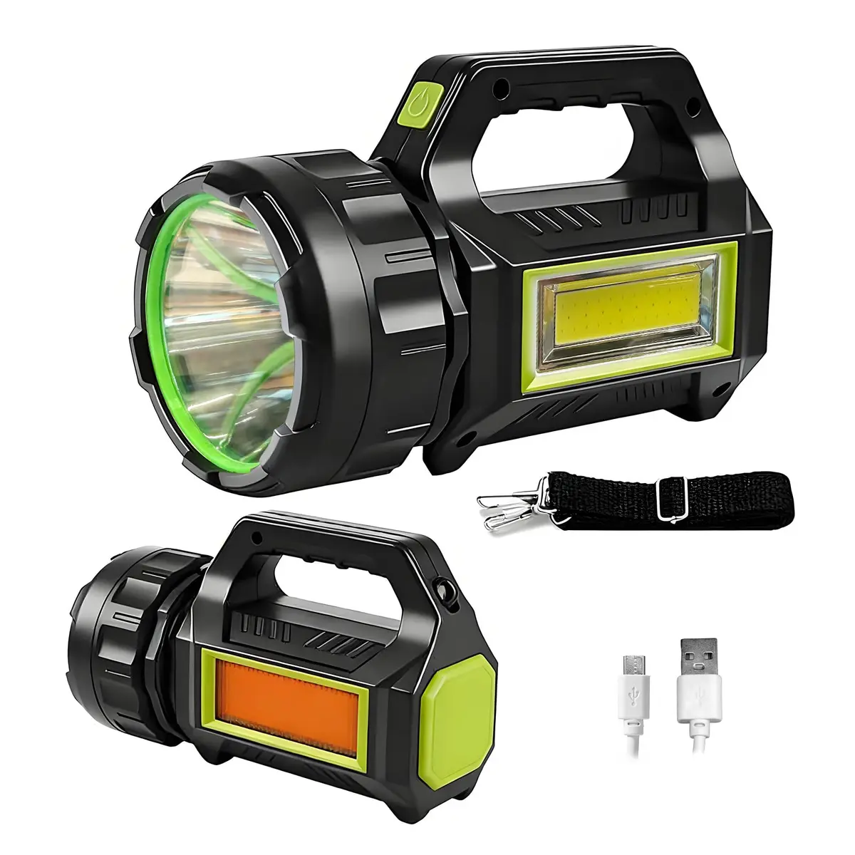 Lanterna Profissional Holofote Led, Portátil Lanterna Recarregável, Holofote de Equipamento Acampamento Includes usb Cable and Lanyard Clip, 3 + 4 Modos de Iluminação Longoalcance de 500m, 10W Lúmens