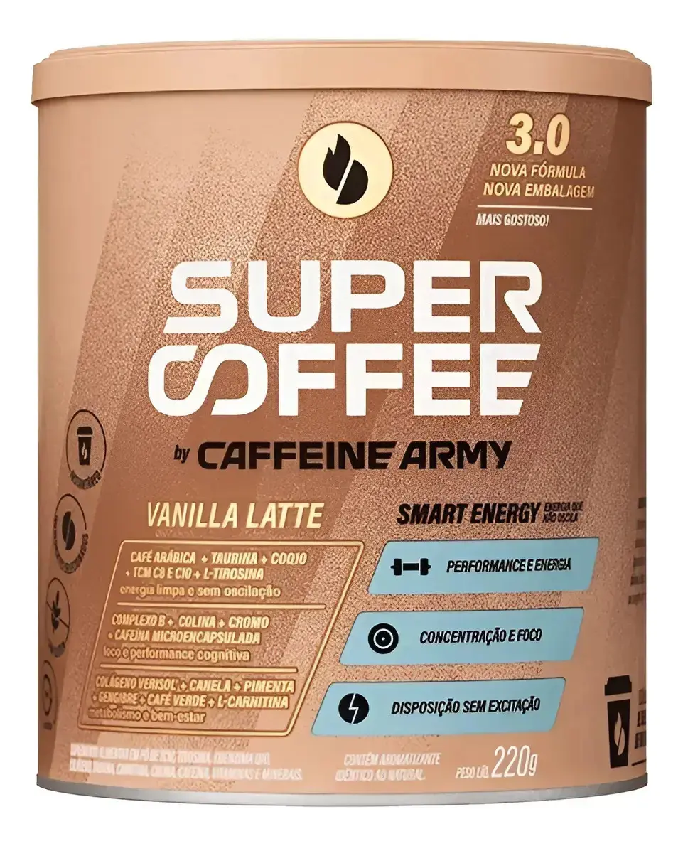 Supercoffee Caffeine Army 220g Pó Termogenico Pre Treino Sabor Vanilla latte