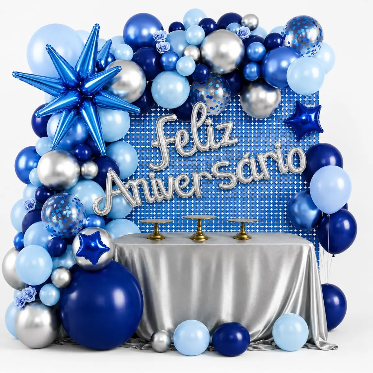 Kit Decoração Festa Aniversário Azul com Balões e Cortina Metalizada | Montagem prática, fácil de instalar sem experiência profissional - 1