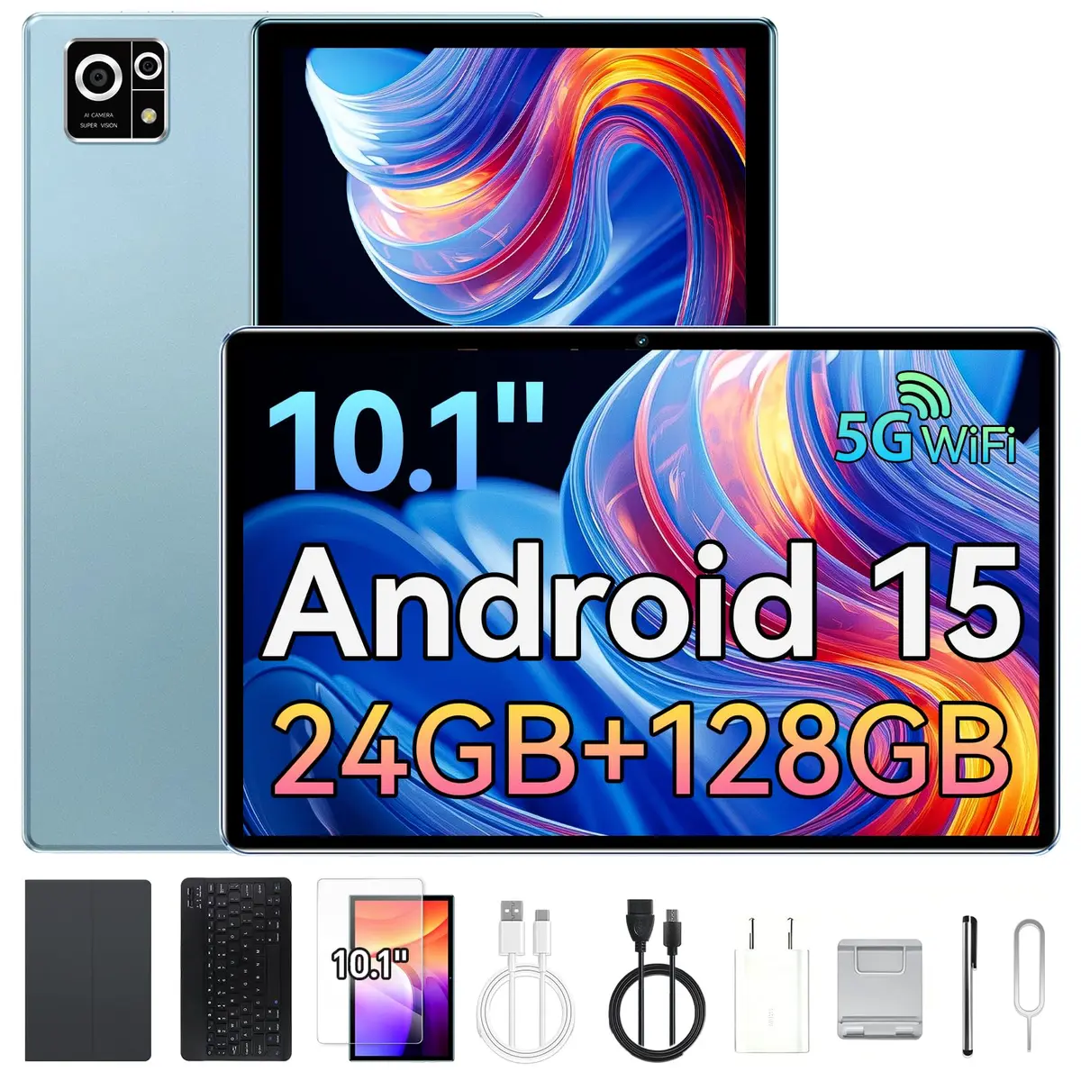 Xixaomiro Tablet S8 10,1 Polegadas Android 15, 12GB+12GB RAM e 128GB ROM, Tela IPS 1920x1200 Widevine L1, WiFi 6, 8000mAh, com Teclado Mouse Capa e Caneta - Azul - 1