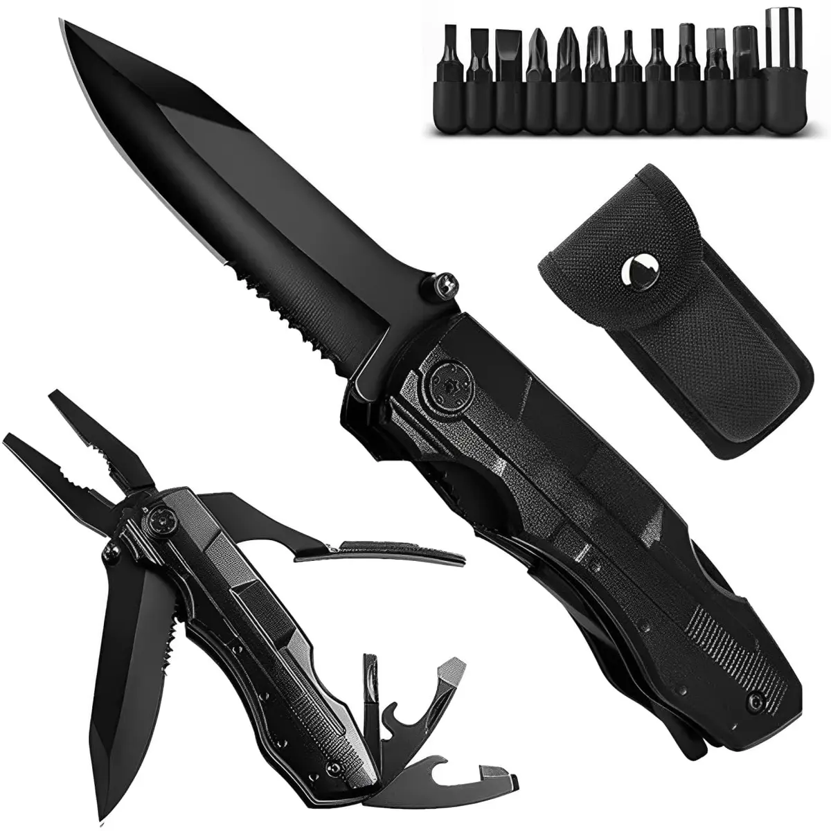 FINYQBET Canivete Dobrável Multifuncional, com Alicate 3 em 1 | Multitool de Aço Inoxidável, com 9 Chaves de Fenda Magnéticas, Abridor de Latas, para Camping/Caminhadas/Reparos Domésticos