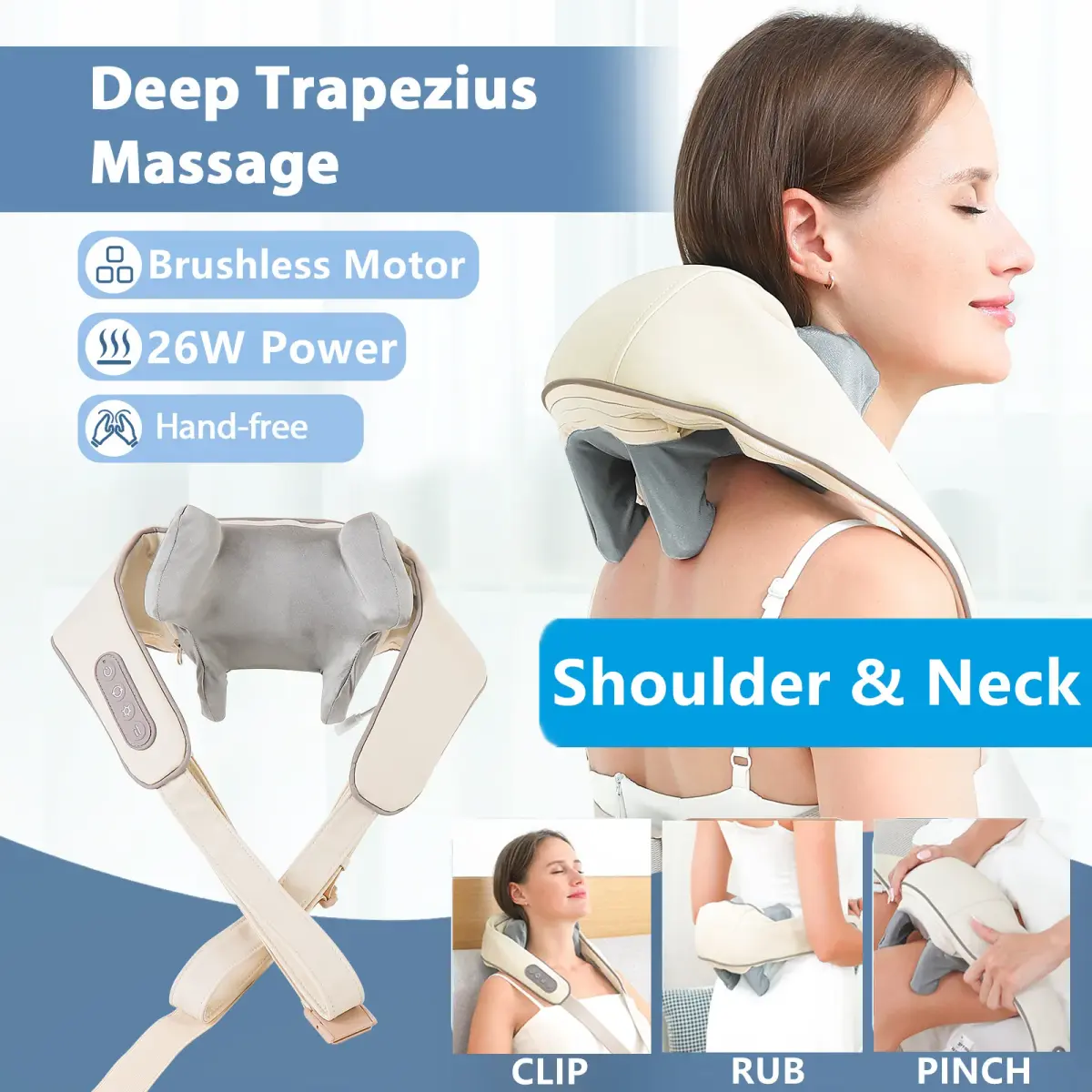 Foreverlily 26w motor sem escova pescoço e ombro massageador sem fio ombro e costas amassar massagem xale pescoço masajeador - 1