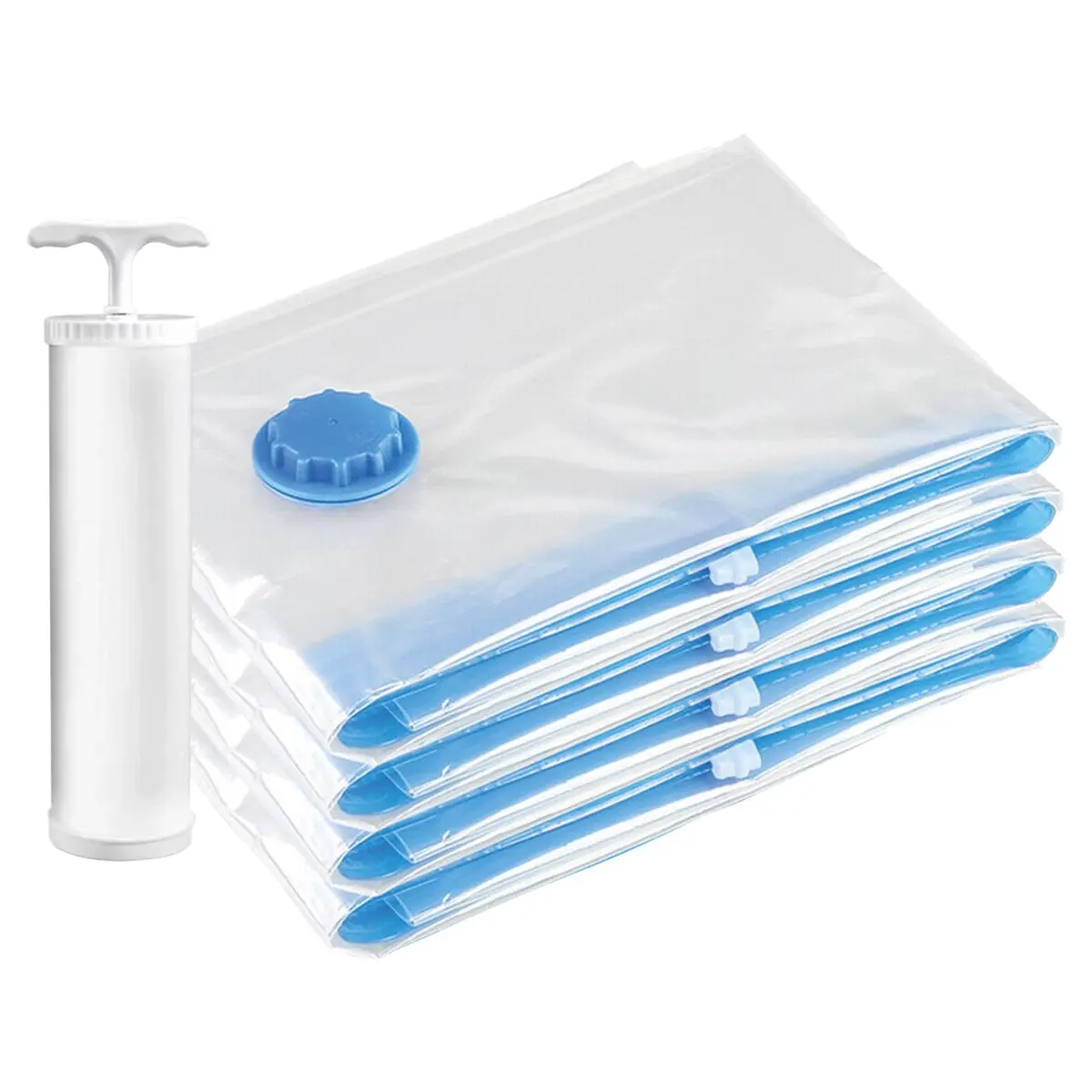Kit 4 Saco a Vácuo com Bomba para Mala Viagem Organizador Roupas Edredom Cobertor Reutilizável
