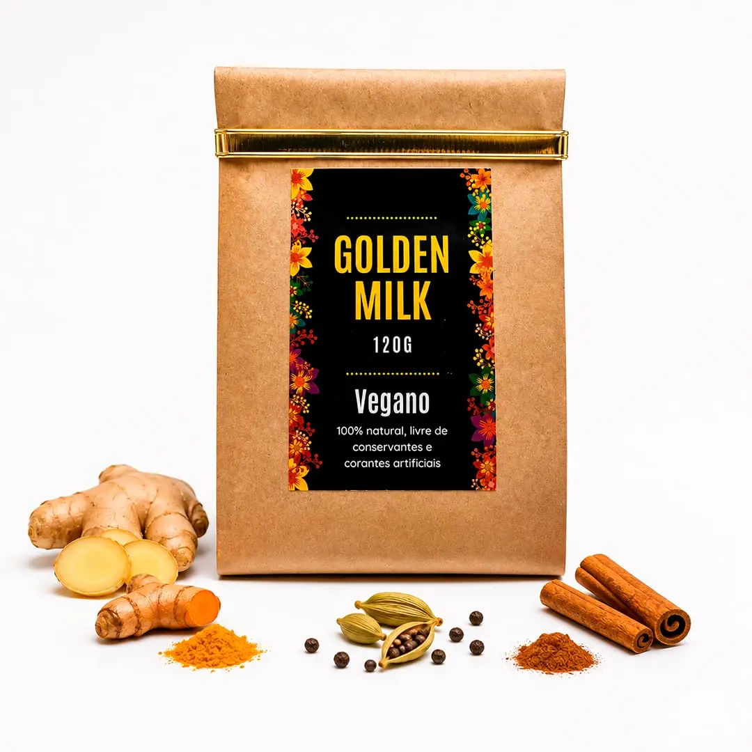Golden Milk com Cúrcuma e Especiarias Naturais | Bebida Dourada Cremosa | Blend em Pó 120 g