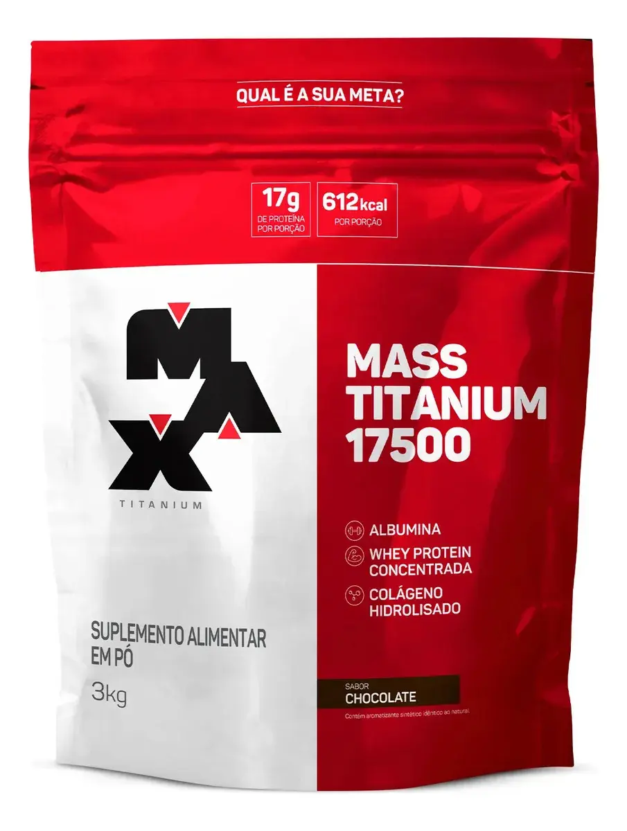 Suplemento em pó Max Titanium Mass Titanium Refil 17500 Carboidratos sabor Chocolate x 3kg