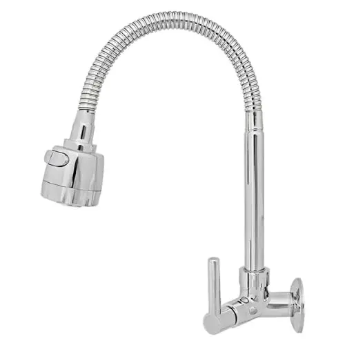 Torneira Gourmet Flexível Para Parede De Cozinha Prata Cromada Chuveirinho Arejador Dupla Função Jato Ajustável Alavanca 1/4 de Abertura PREMIUM DUPIN