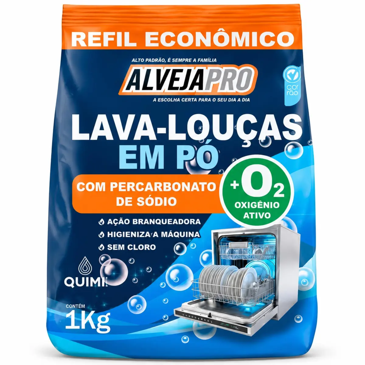 Sabão Para Lava-Louças em Pó com Percarbonato de Sódio, Detergente 1 kg | Oxigênio Ativo, Higieniza a Máquina, Sem Cloro, Refil Econômico