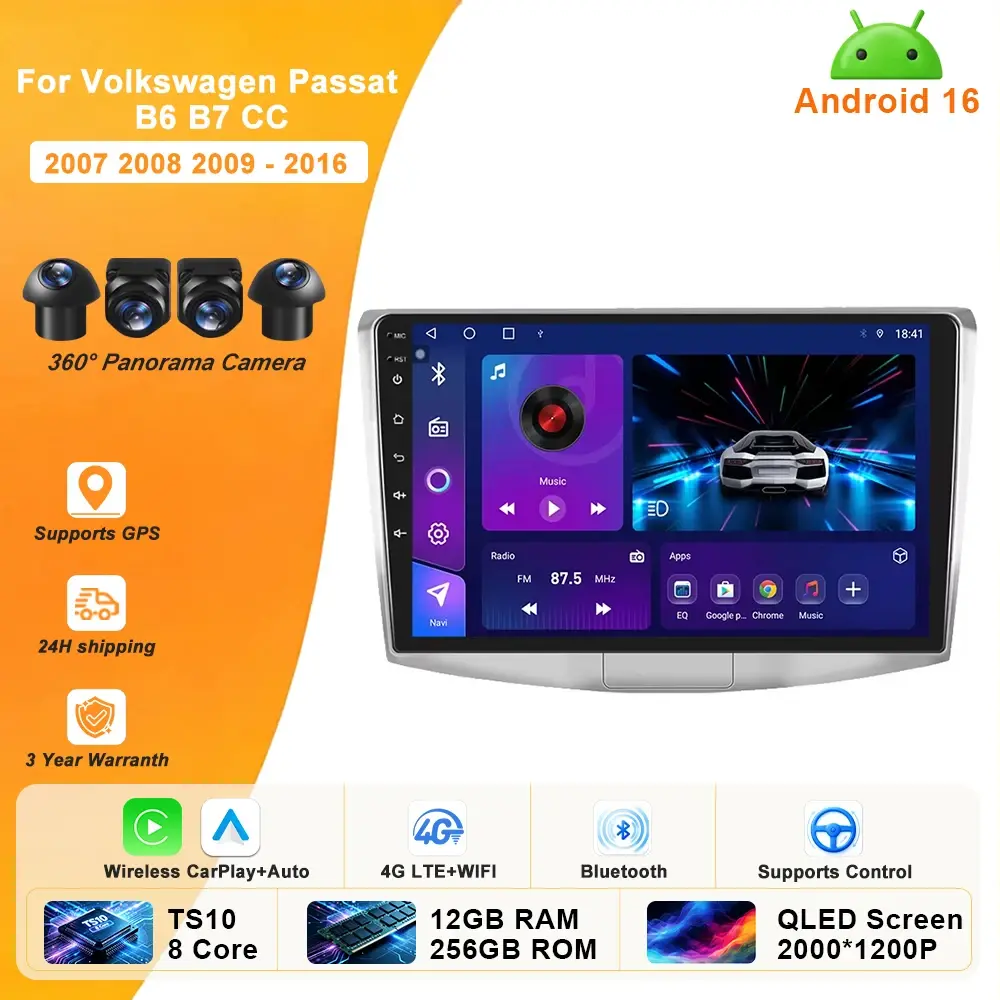 Android 16 carplay auto 4g wifi para volkswagen vw passat b6 b7 cc 2007 - 2016 gps rádio do carro reprodutor multimídia navegação estéreo