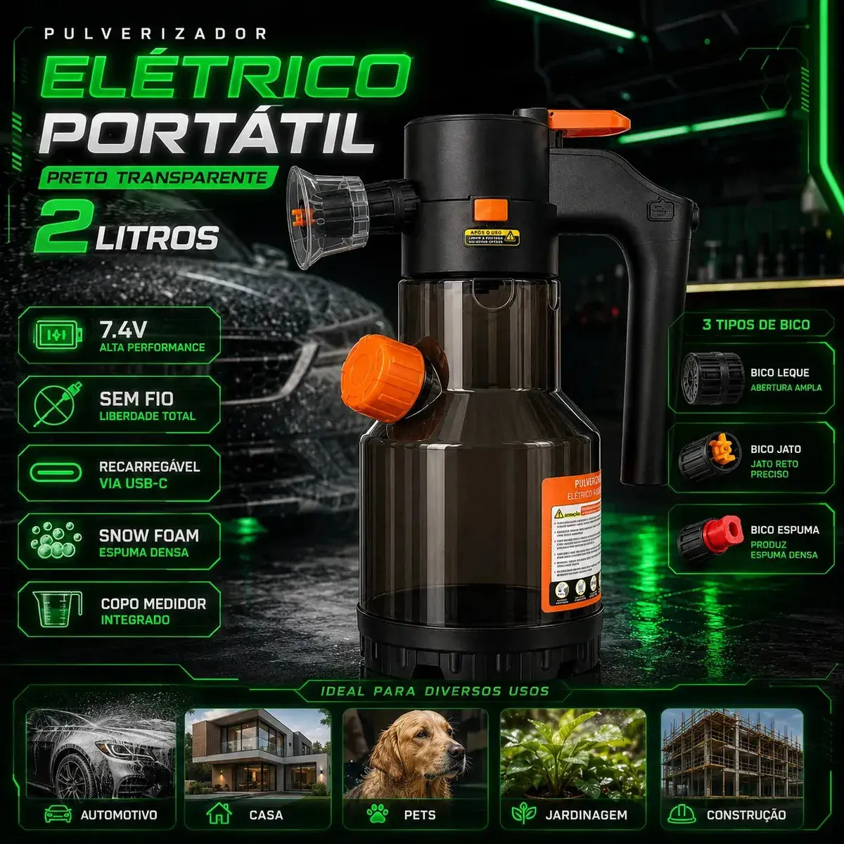 Pulverizador Elétrico Snow Foam Profissional p/ Limpeza Automotiva e Casa - 1