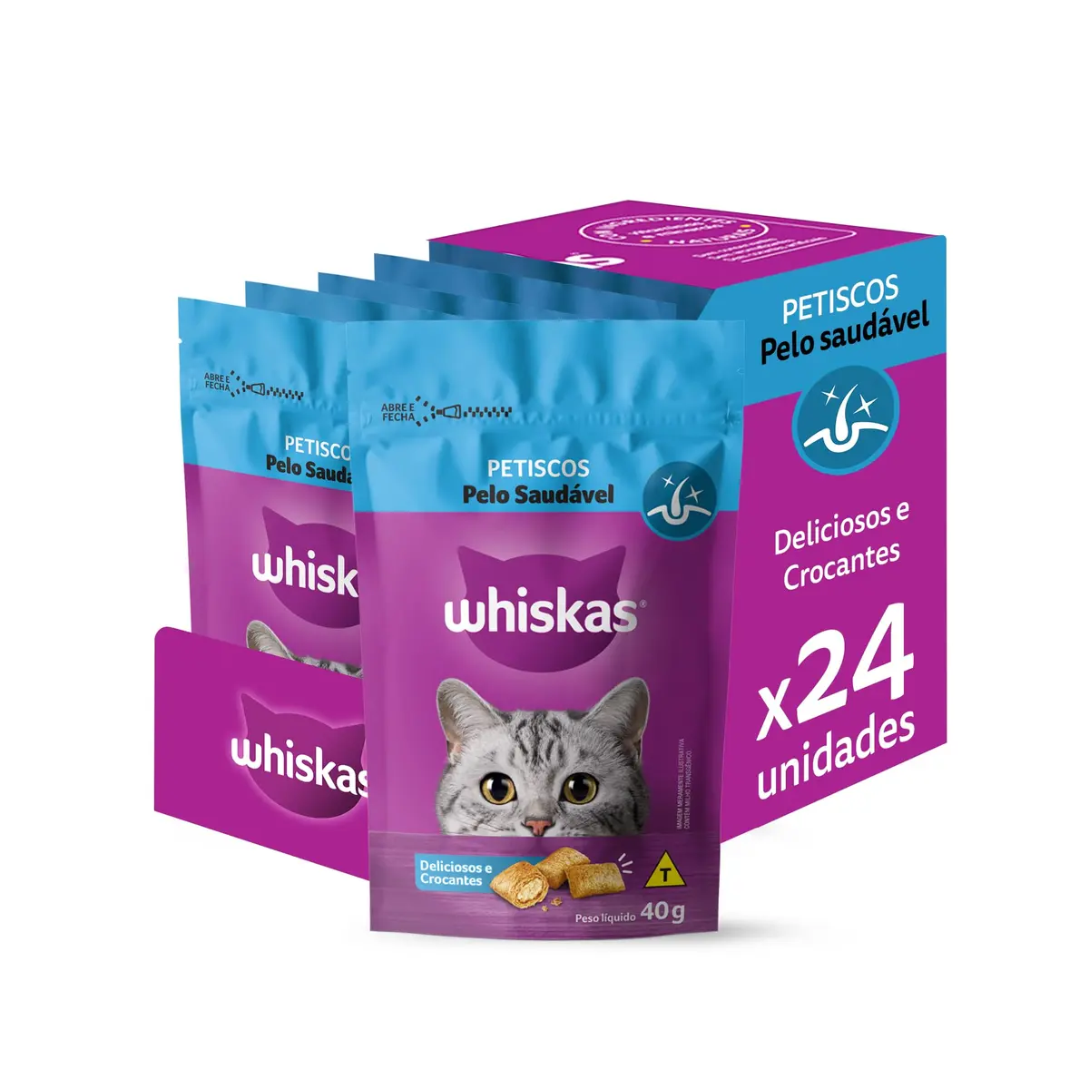 Pack de Petisco Whiskas Temptations Pelo Saudável Para Gatos Adultos 40 g - 24 unidades - 1