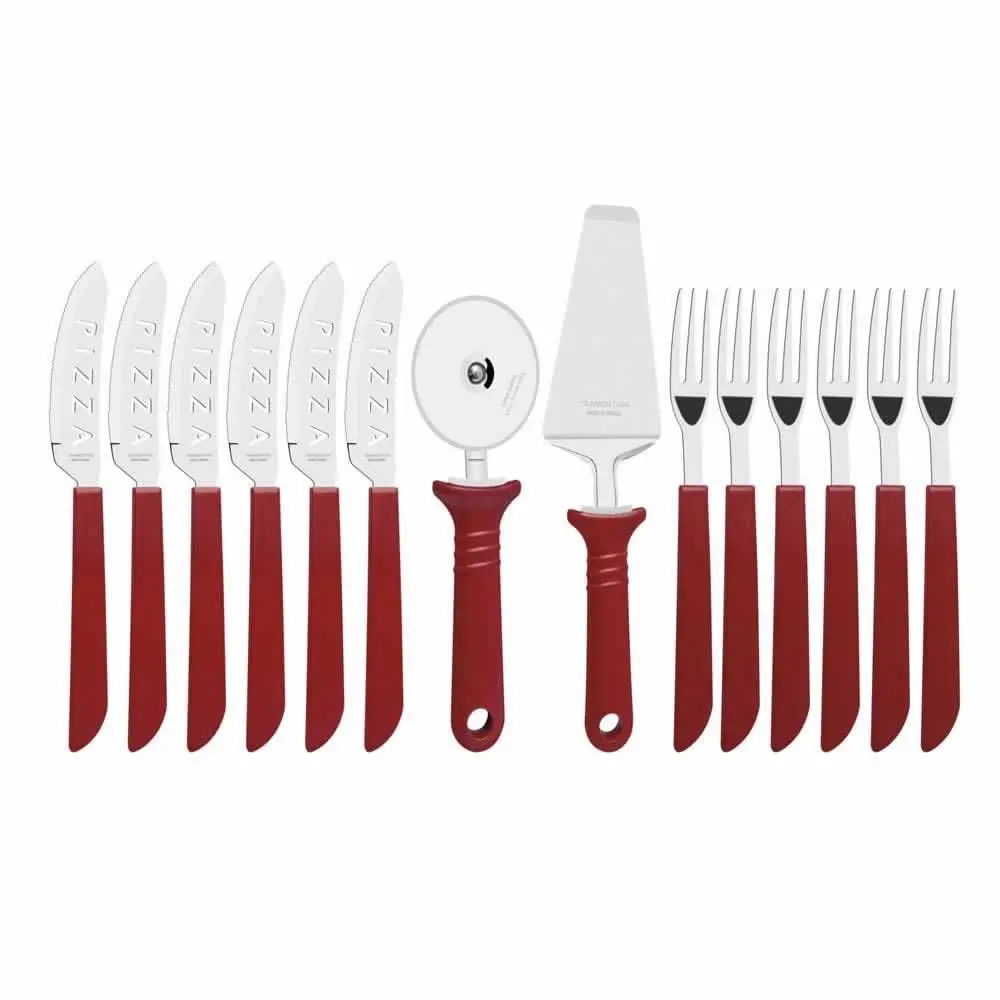 Kit para Pizza 14 Peças Pizza Laminas de Aço Inox e Cabos de Polipropileno Tramontina Pizza Vermelho