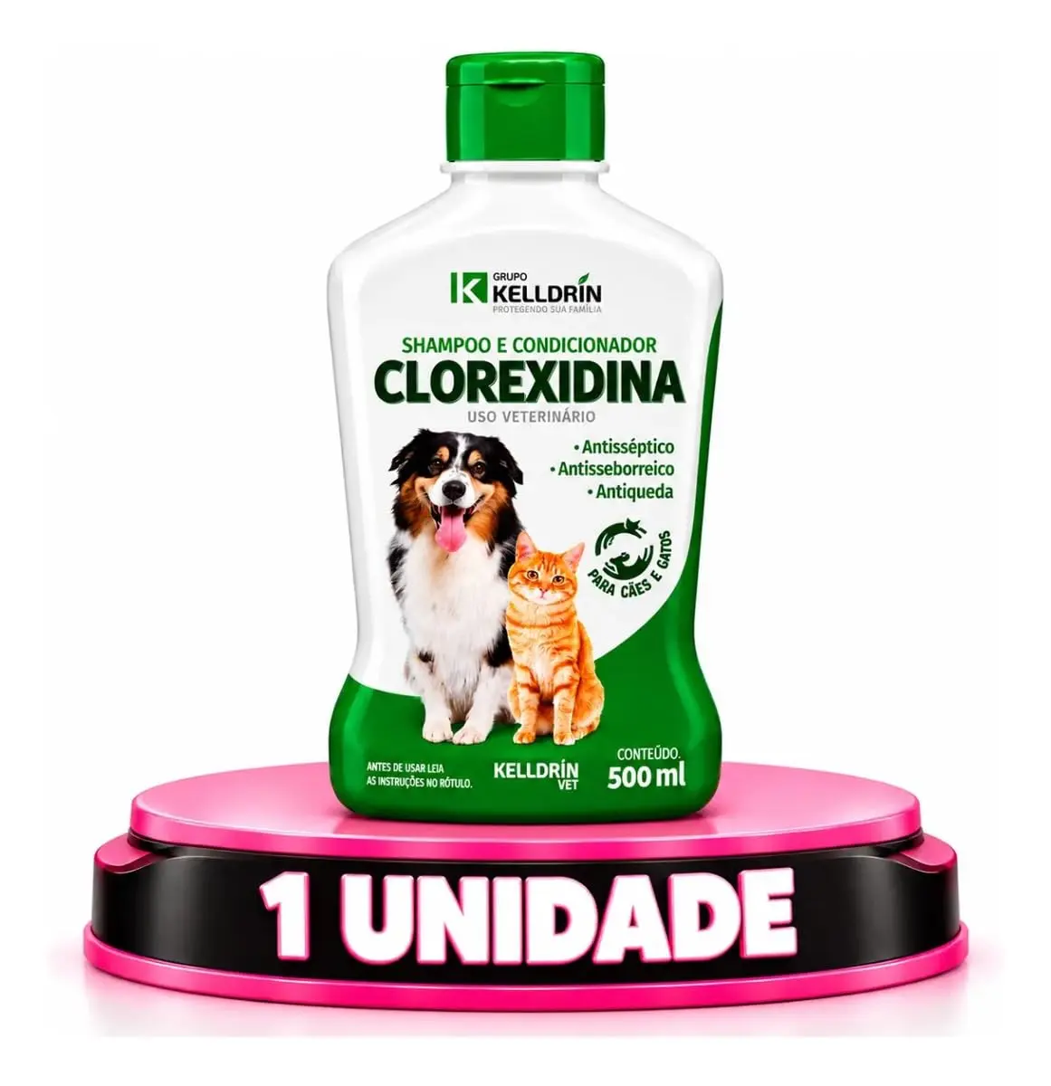 Shampoo e Condicionador Clorexidina 5x1 para Cães e Gatos Kelldrin 500ml