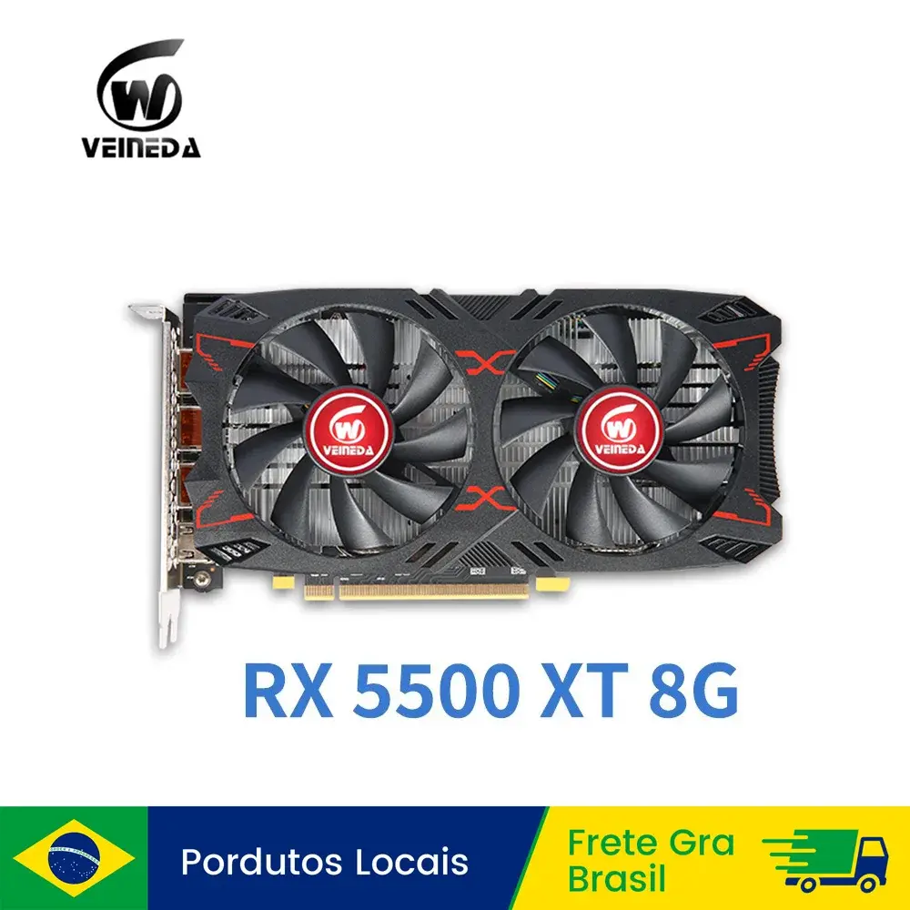 Placa de Vídeo Veineda RX 5500XT 8GB GPU GDDR6 128-bit 7nm Placa de Vídeo para Jogos RTX 5500 8GB Suporta CPU de Desktop