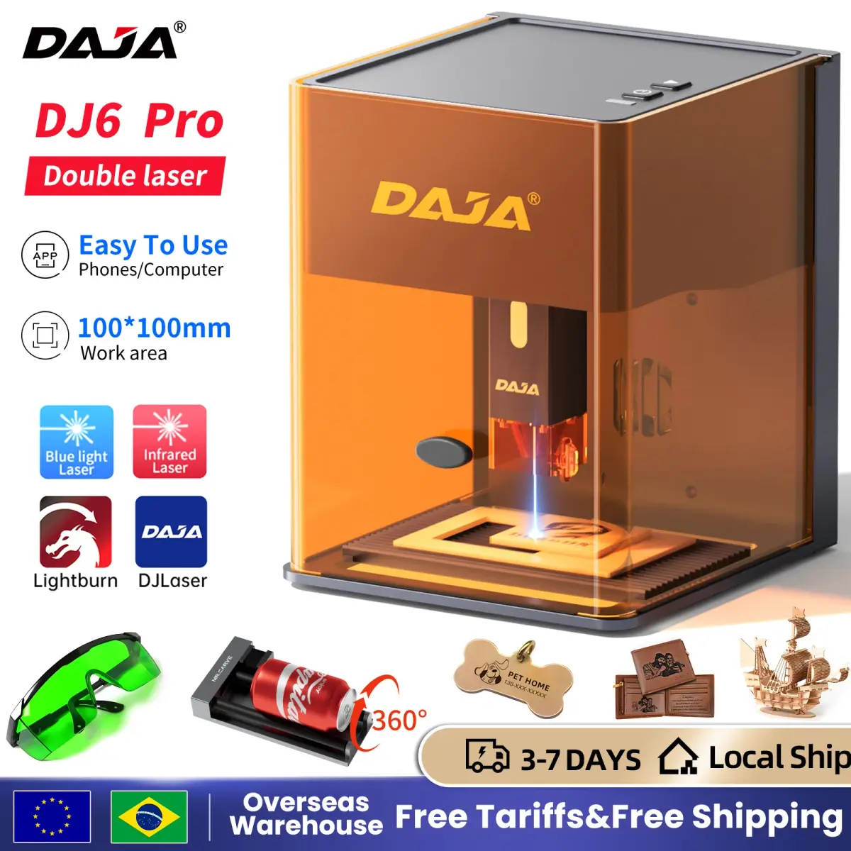 Daja dj6 pro gravador a laser portátil capa de segurança corte máquina gravura negócios para metal aço inoxidável jóias madeira acrílico