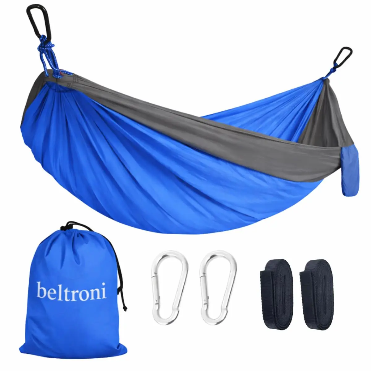 Rede Camping Nylon Compacta Impermeável Reforçada Suporta 250kg Premium Com 3m cada Corda (AZUL)