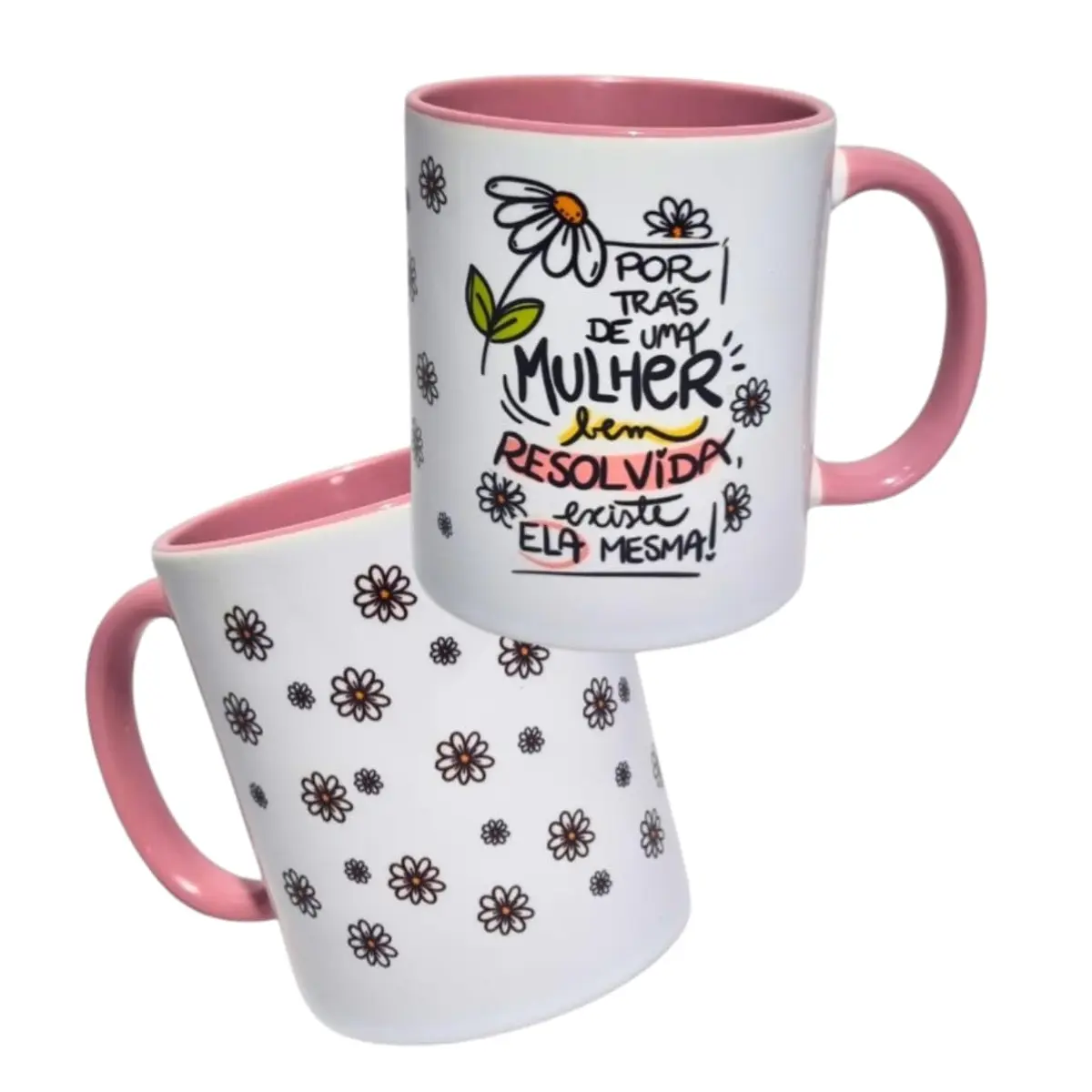 Caneca Porcelana Café Chá Xícara Decorada Frases Motivacionais Personalizadas 300ml (Branco Floral) - 1