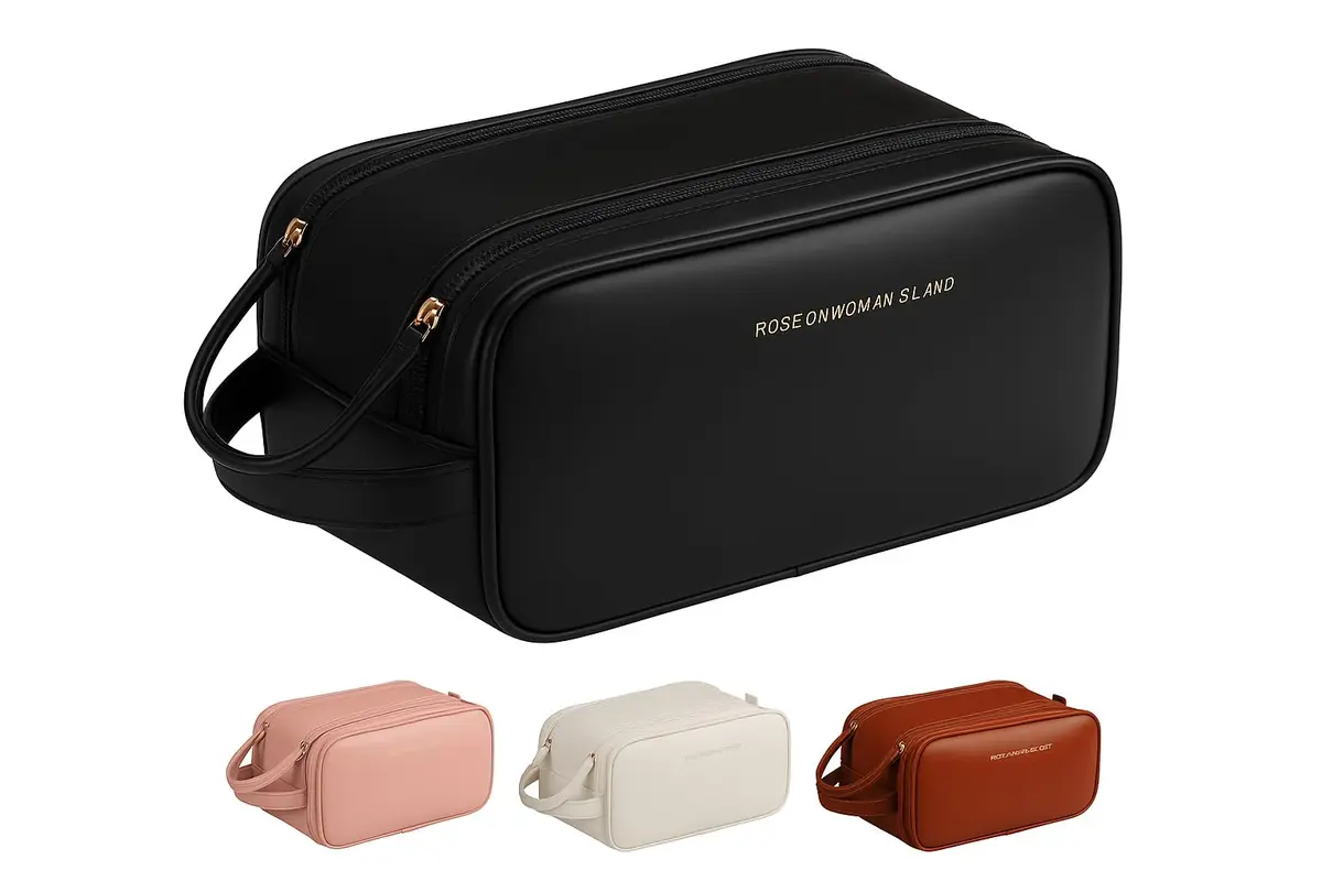 Necessaire Bolsa Organizadora de Maquiagem Couro Sintético Grande Capacidade com Duas Camadas, Alça Lateral, Divisórias Internas e Suporte para Pincéis – Ideal para Viagem (Preto)