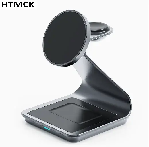 Estação de carregamento sem fios magnética 3 em 1, suporte de carregamento rápido para vários dispositivos, ideal para smartphones, relógios e auriculares TWS. - 1