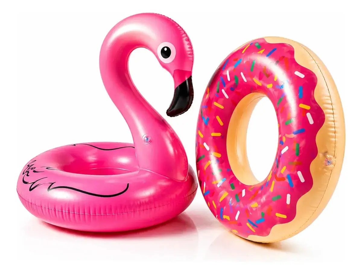 Kit 2 Boias Flamingo Donuts 90cm Inflavel Piscina Flamingo - 1