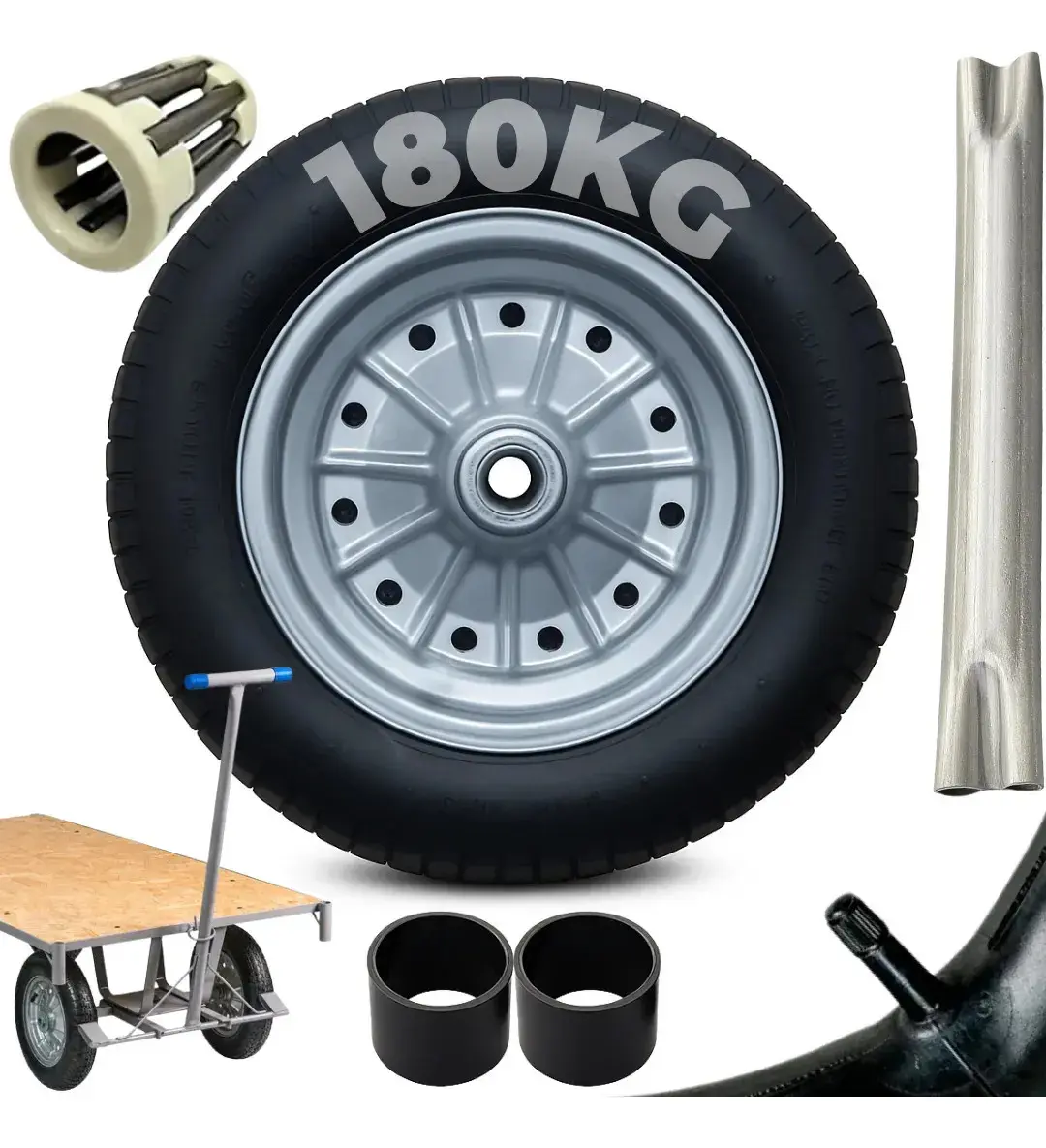 Kit Roda Completa Carrinho Carga Rolamento Eixo 1 Polegada Carriola 3,00/3.25-8 Montada Com Rolete Reforçada Aro Universal 8 Polegadas Carga Pesada Carrinho De Mão Plataforma Armazém Obra Construção