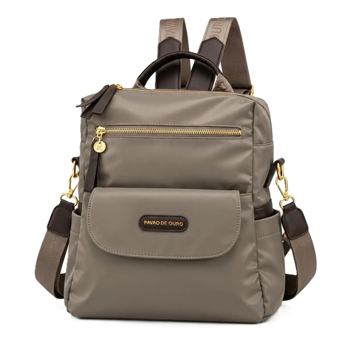 Pavão de Ouro Mochila Feminina Costas/Bolsa de Ombro Tiracolo Nylon Luxo | Modelo 2 em 1: Mochila, Tiracolo ou mão. Nylon Resistente, Bolsos Organizadores e Acabamento Premium - Azul - 1