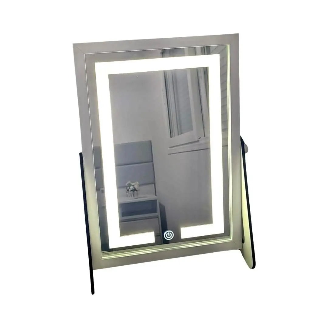 Espelho de Mesa Portátil com Iluminação LED, Touch Screen, Ajustável, Preto, 32x45cm, Ideal para Maquiagem (Branco)
