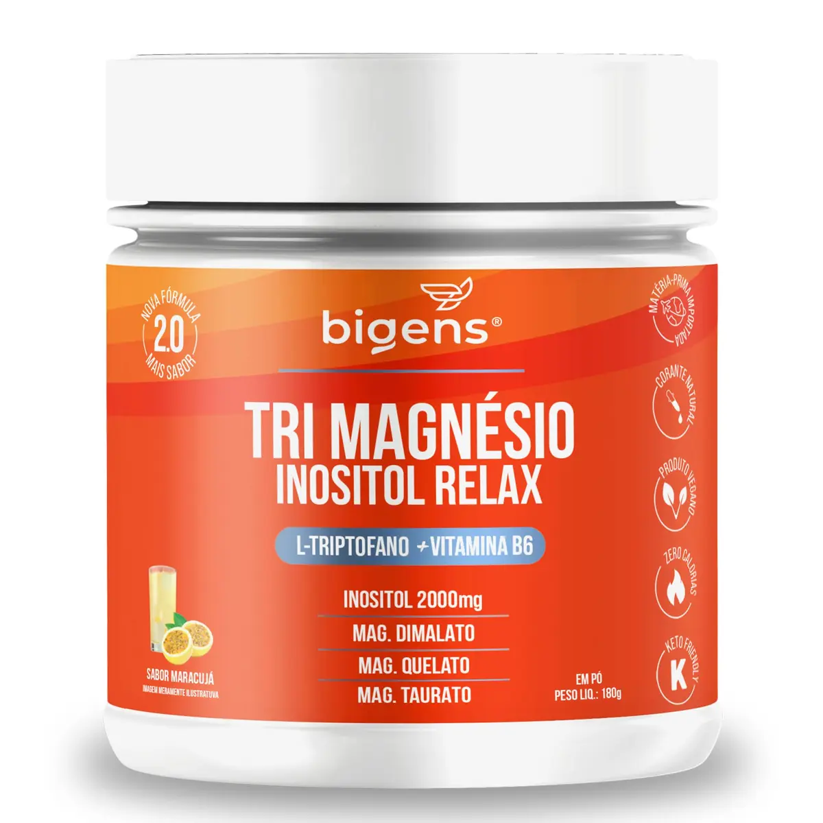 Bigens Tri Magnésio Inositol Relax, Sabor Maracujá, 180g