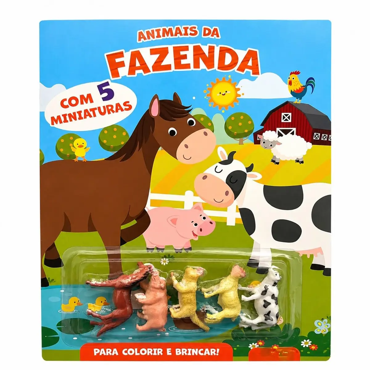 Livro para Colorir Animais da Fazenda com 5 Miniaturas, 24 Páginas