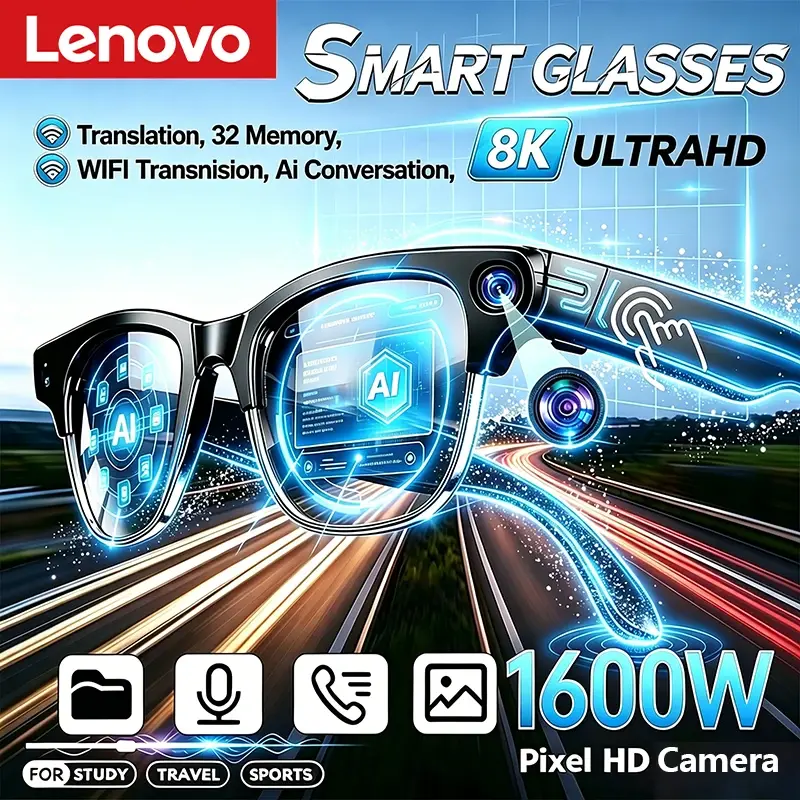 Óculos Inteligentes Lenovo com Assistente de Voz, Controle por Toque, Chamada Bluetooth, Óculos de Sol Esportivos para Homens e Mulheres, Lançamento 2026