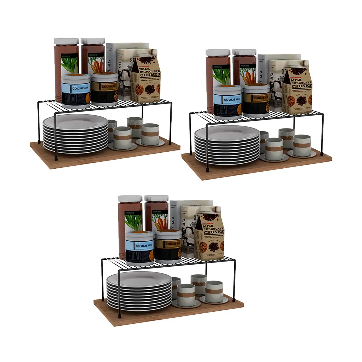 Kit com 3 Prateleiras Organizador de Cozinha Grande 42cm Aço DiCarlo Preto