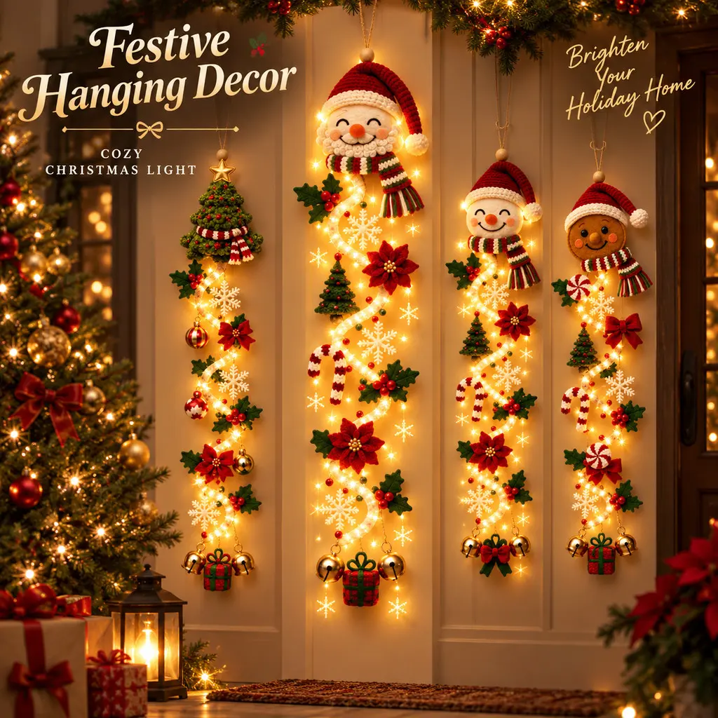 Cabide De Porta De Natal LED Iluminado Guirlanda Pendurado Ornamento Decoração De Casa De Férias Luzes Quentes