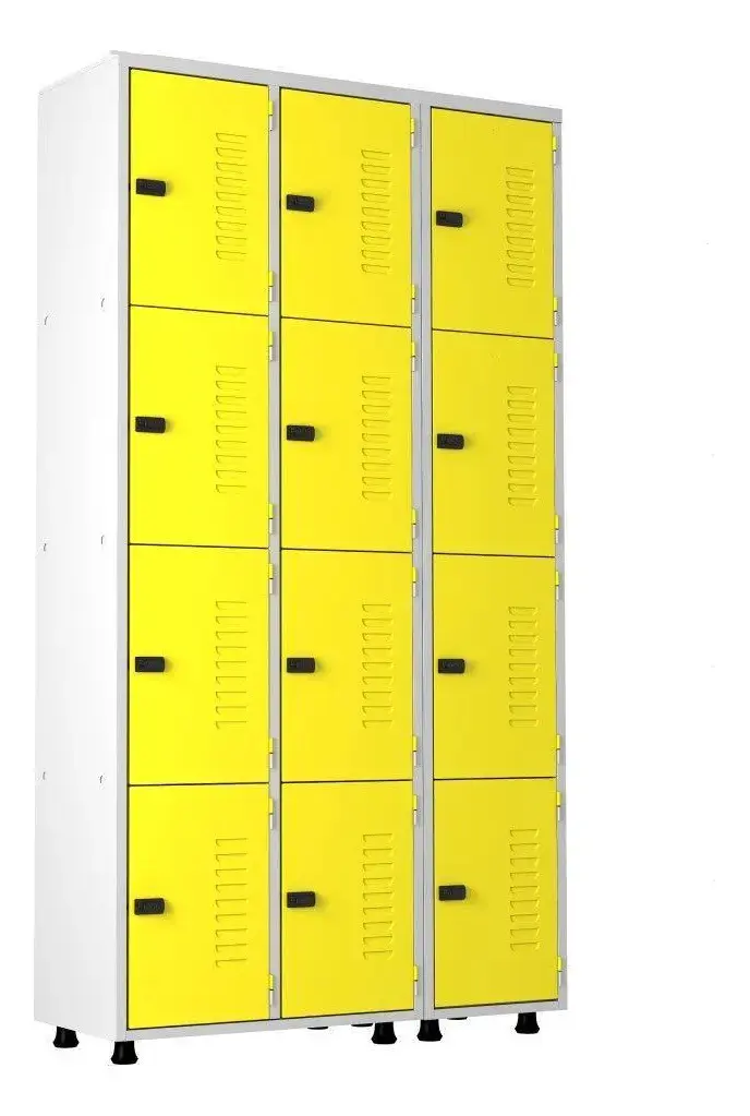 Cacifo de Aço com 12 Portas para Academia e Guarda-Volumes, Amarelo
