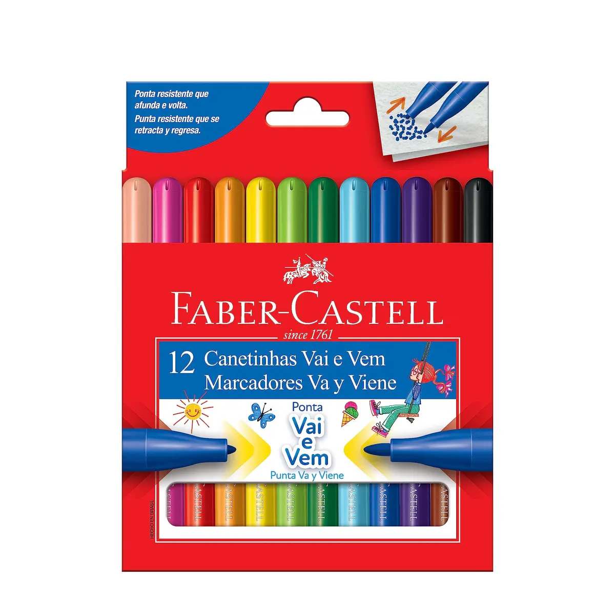 Canetinha Vai e Vem 12 Cores, Faber-Castell, 15.0112VVZF, Multicor