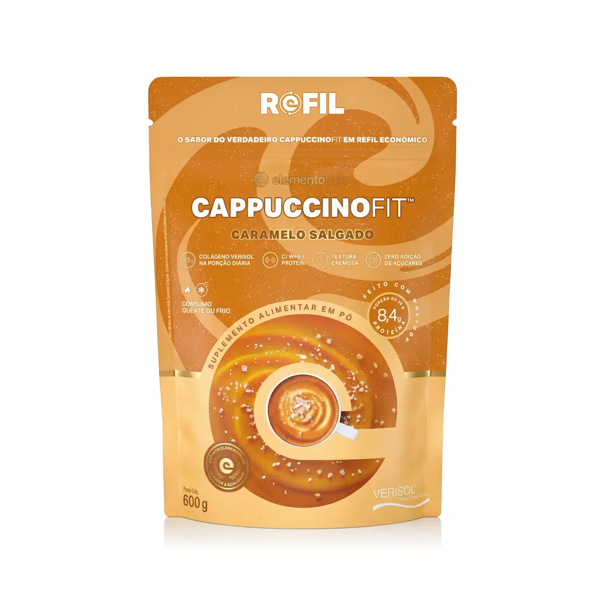 Café Cappuccinofit elementoPuro Cappuccino (600g, Caramelo salgado) | Café Fit