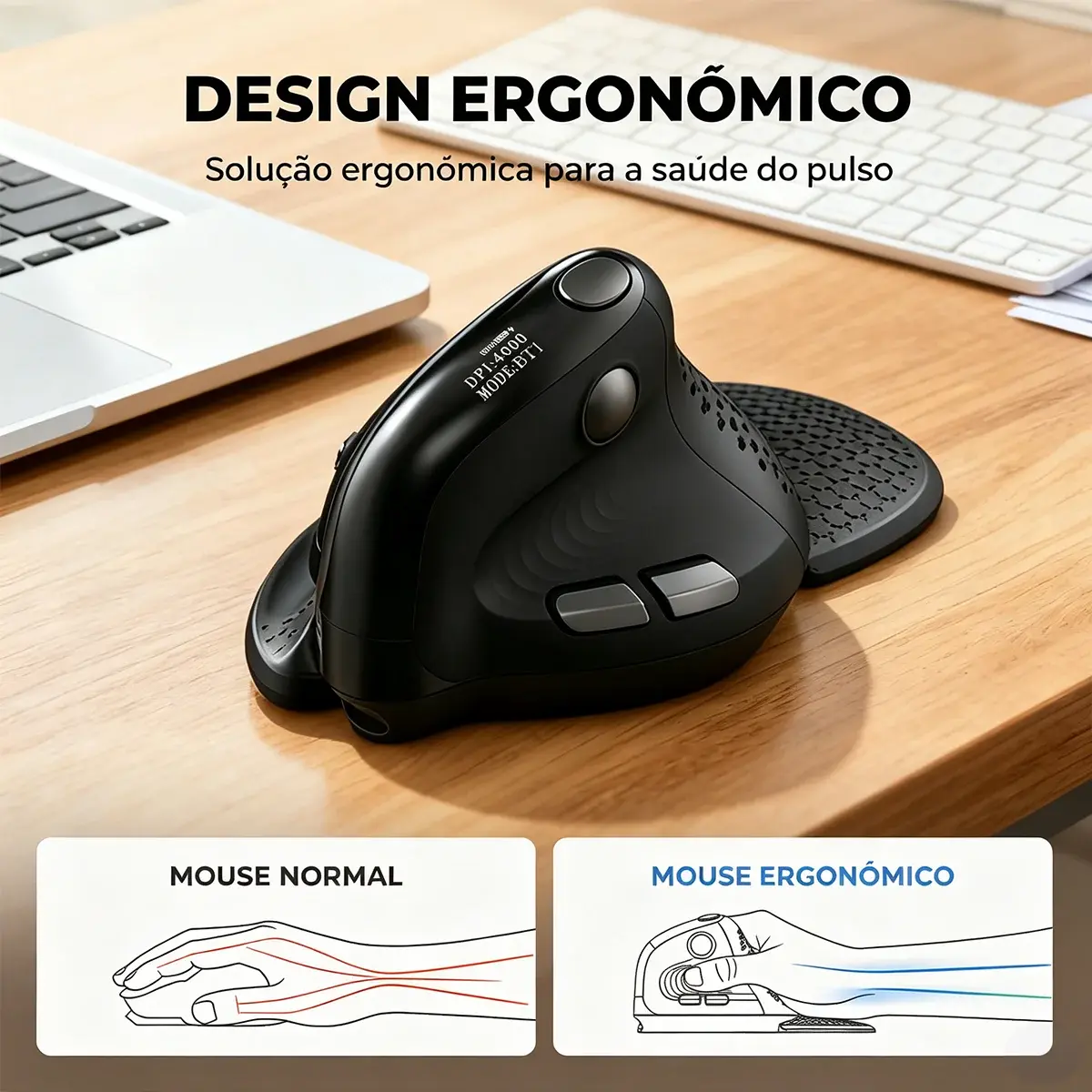 Mouse Vertical Ergonômico Sem Fio Delux M618XSD com Tela OLED, RGB, Taxa de Resposta de 1K, Bateria de 1000mAh e Tampa Traseira Removível para Trabalho e Presente
