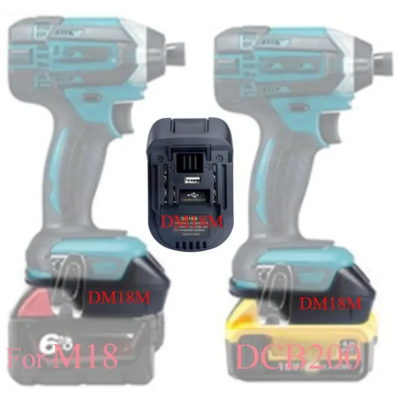 Adaptador conversor dm18m para milwaukee para m18 para dewalt 20v bateria de íon-lítio para makita 18v ferramentas elétricas carregador de banco de potência usb