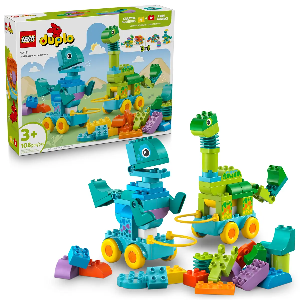 LEGO DUPLO Town Dinossauros 3em1 Sobre Rodas 10451 (108 Peças) - 1