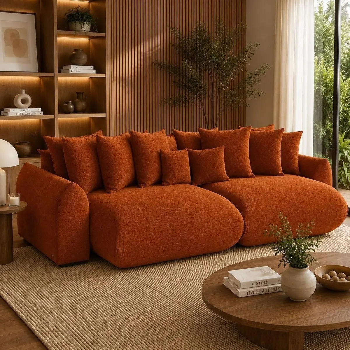Sofá Retrátil 3 Lugares Veludo Armani 2,10 Mts Terracota Terracota