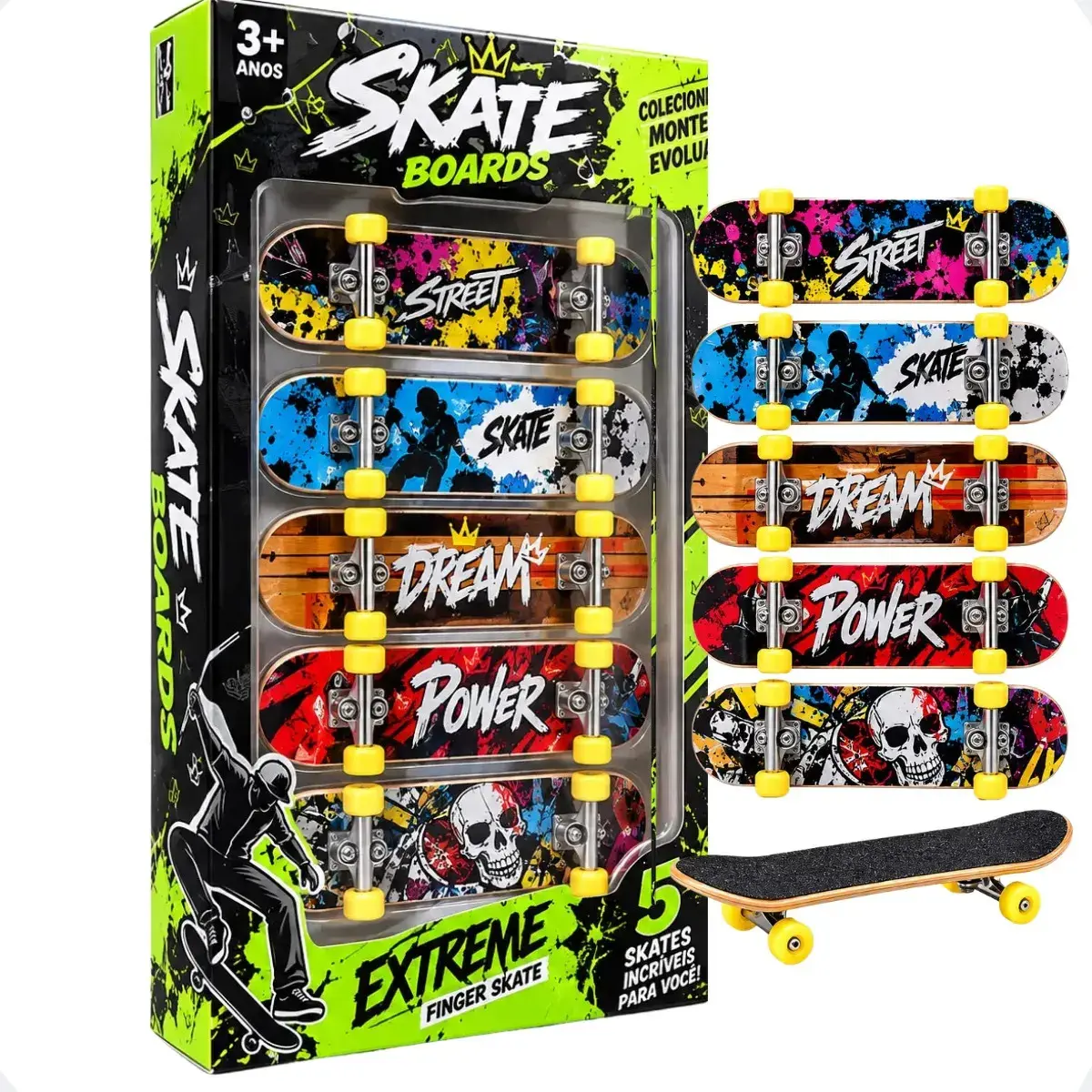 Kit 5 Skate De Dedo Bvb Shop Fingerboard Rolamento Peças Acessórios Multicolor Miniatura - 1