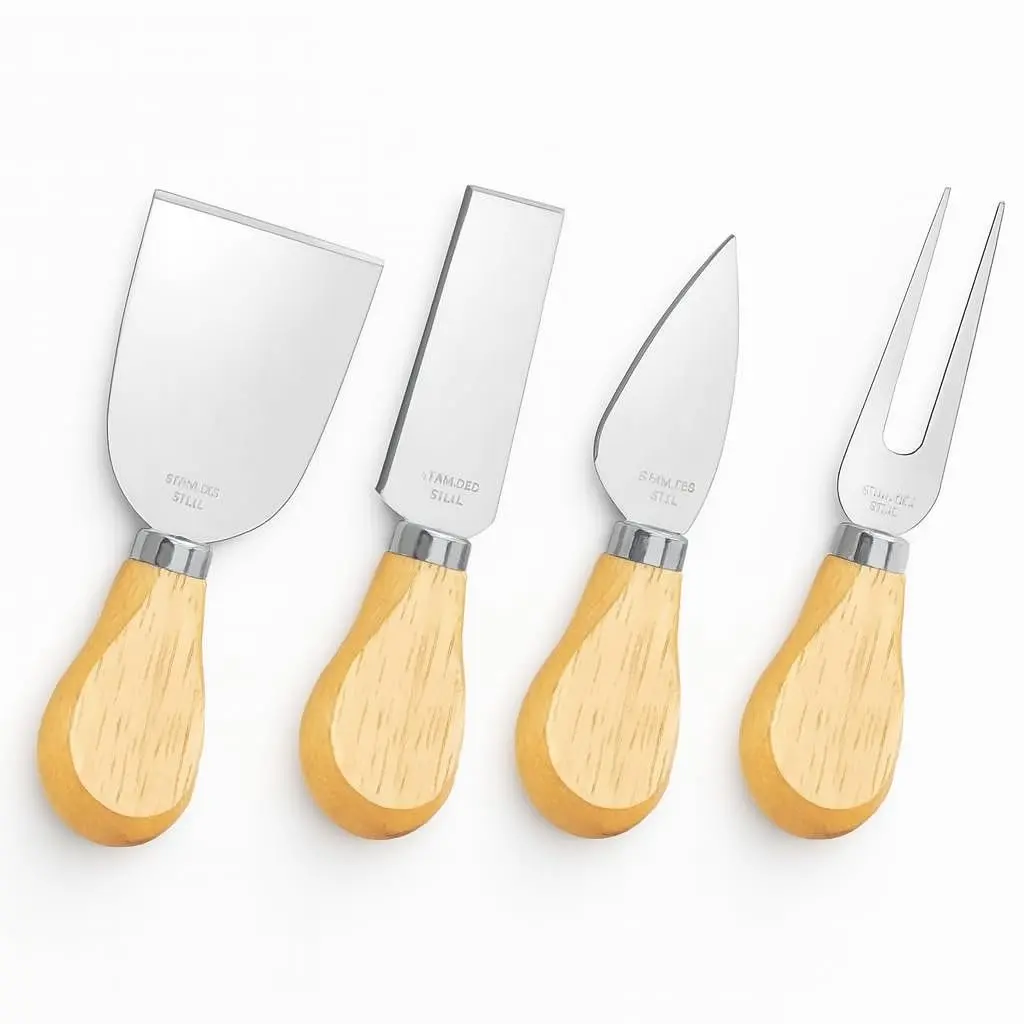 Kit Para Queijo Gourmet 4 Peças Premium em Inox | Faca, Garfo e Espátulas para Cortes Preciso | Elegância Para Tábuas de Frios e Degustações
