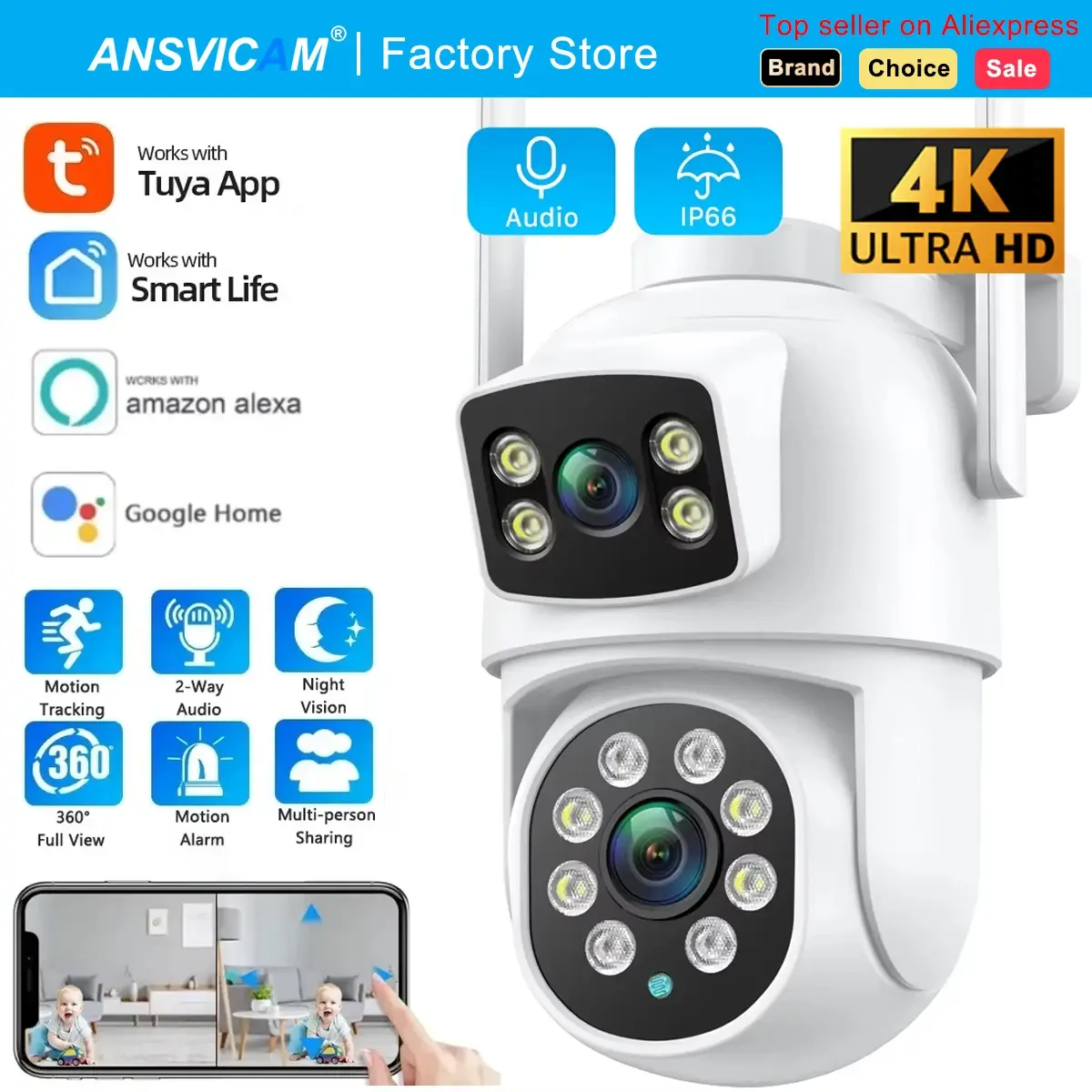 8mp lente dupla tuya wifi câmera ptz ao ar livre 4k sem fio tela dupla câmera de segurança rastreamento automático monitoramento onvif alexa suporte