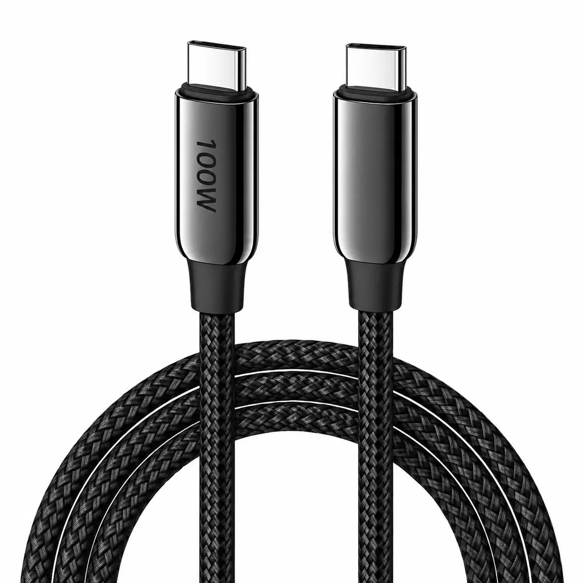 Cabo USB-C para USB-C 2 Metros 100W - Carregamento Rápido - Compatível com Smartphones e Tablets USB-C - Design Resistente em Nylon Trançado Preto ou Cinza