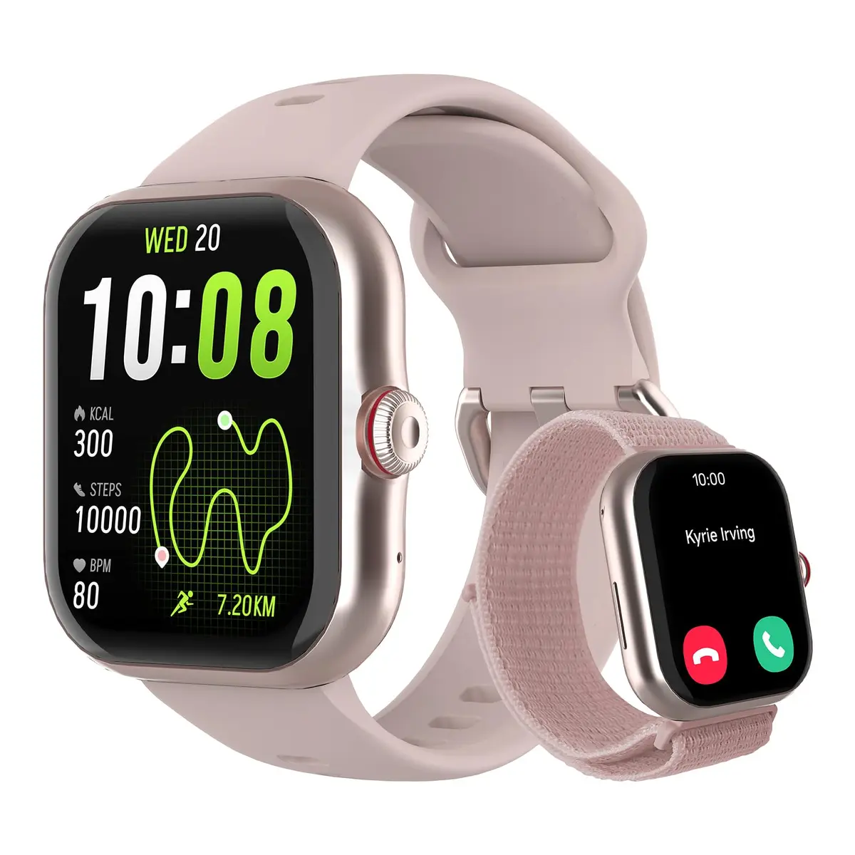 Bettdow SmartWatch GPS, Relogio Smartwatch Feminino e Masculino, 1,85 polegadas HD AMOLED, chamada Bluetooth, Esportivos relógio com voz por IA, Compatível com Android iOS, 2 Pulseiras (Rosa) - 1