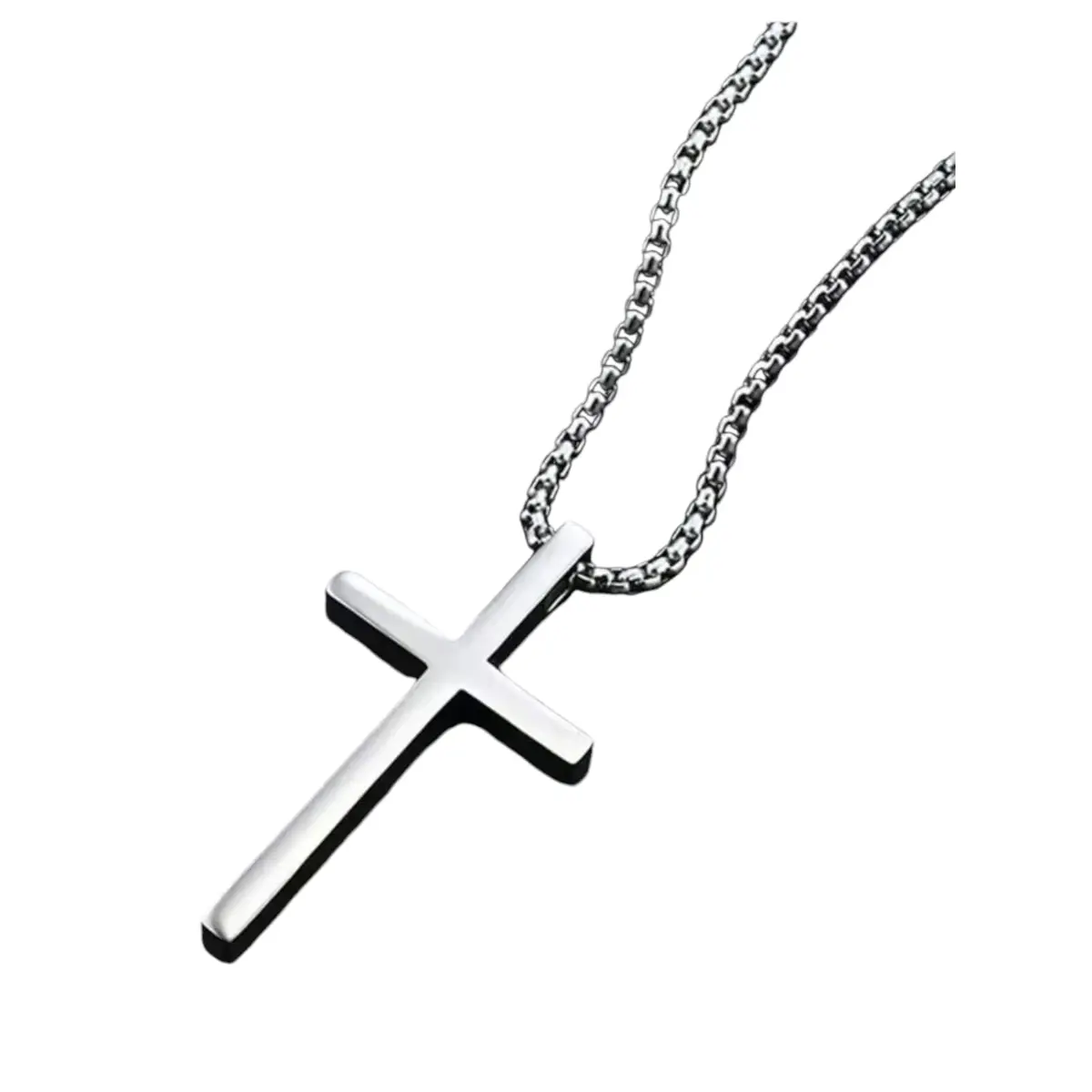 Colar Com Pingente Maciço Crucifixo De Aço Inoxidável Cordão Com Corrente De Aço Inox Corrente Pingente Cruz De Aço Cirurgico Antialergico