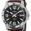 Relógio Casio Masculino Collection Couro Mtp-vd01l-1bvudf Correia Marrom Bisel Prateado Fundo Preto - 1