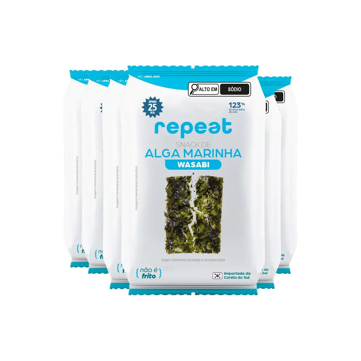 Repeat, Snack Alga Marinha Crocante 5g | Kit com 6 unidades | Low Carb | 25-30kcal por porção | 123% da dose diaria de iodo (Wasabi)
