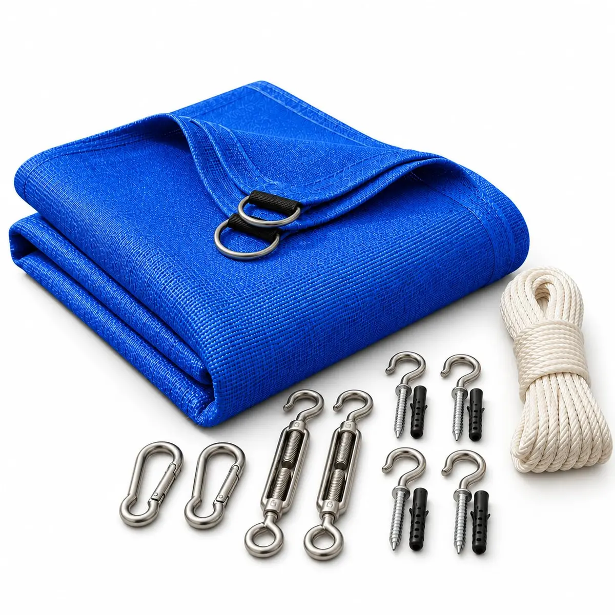 Tela Sombrite 2x2m 90% Sombra Garagem Piscina Jardim Kit Instalação - Azul | Lona, Toldo, Sombrite, Shade, 2x2, Tela Sombreamento, 90% Proteção UV, Carro, Plantas, Quintal, Pergolado. Resistente