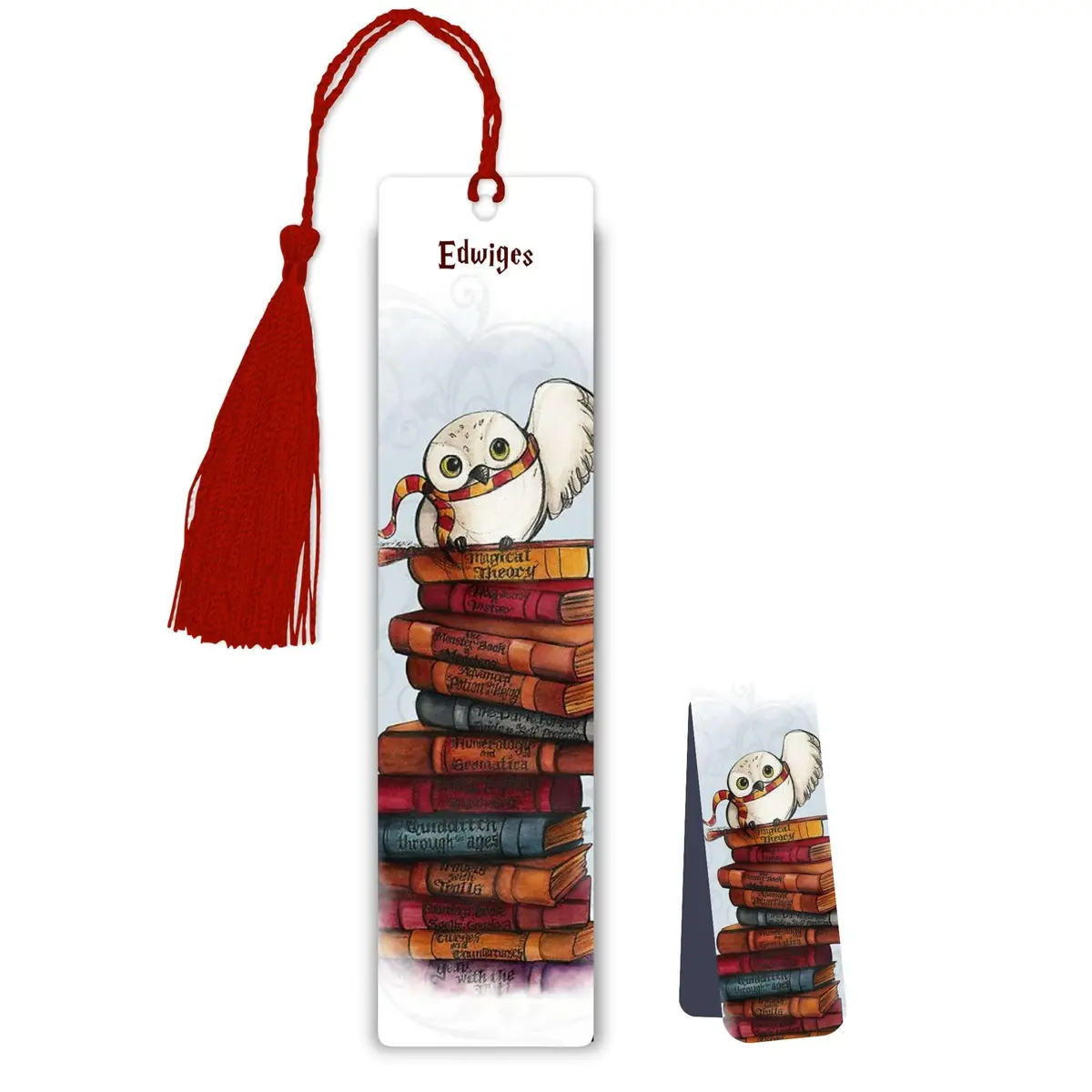Kit Marcadores de página/livro - Edwiges Plastificado Prateado Com Tassel + Magnético