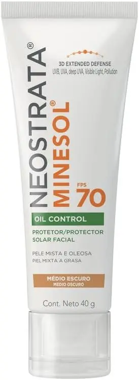 Protetor Solar Facial Minesol Oil Control, Pele Morena, FPS 70, 40g